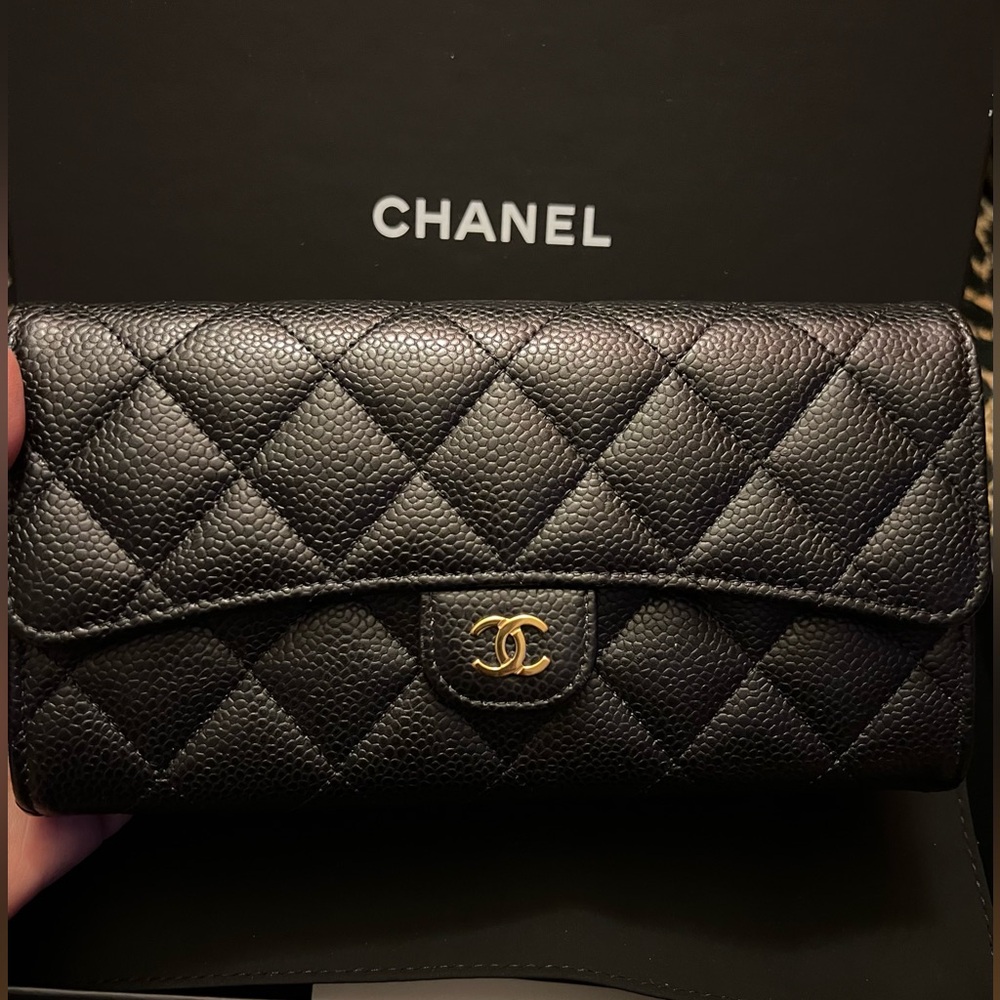Chanel Caviar Quilted Large Gusset Flap Wallet